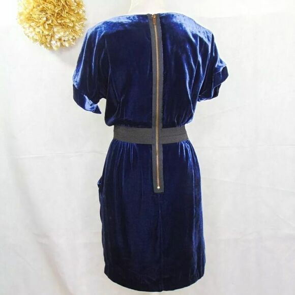TWELFTH STREET Blue Velvet Mini Dress with POCKETS - Picture 6 of 8